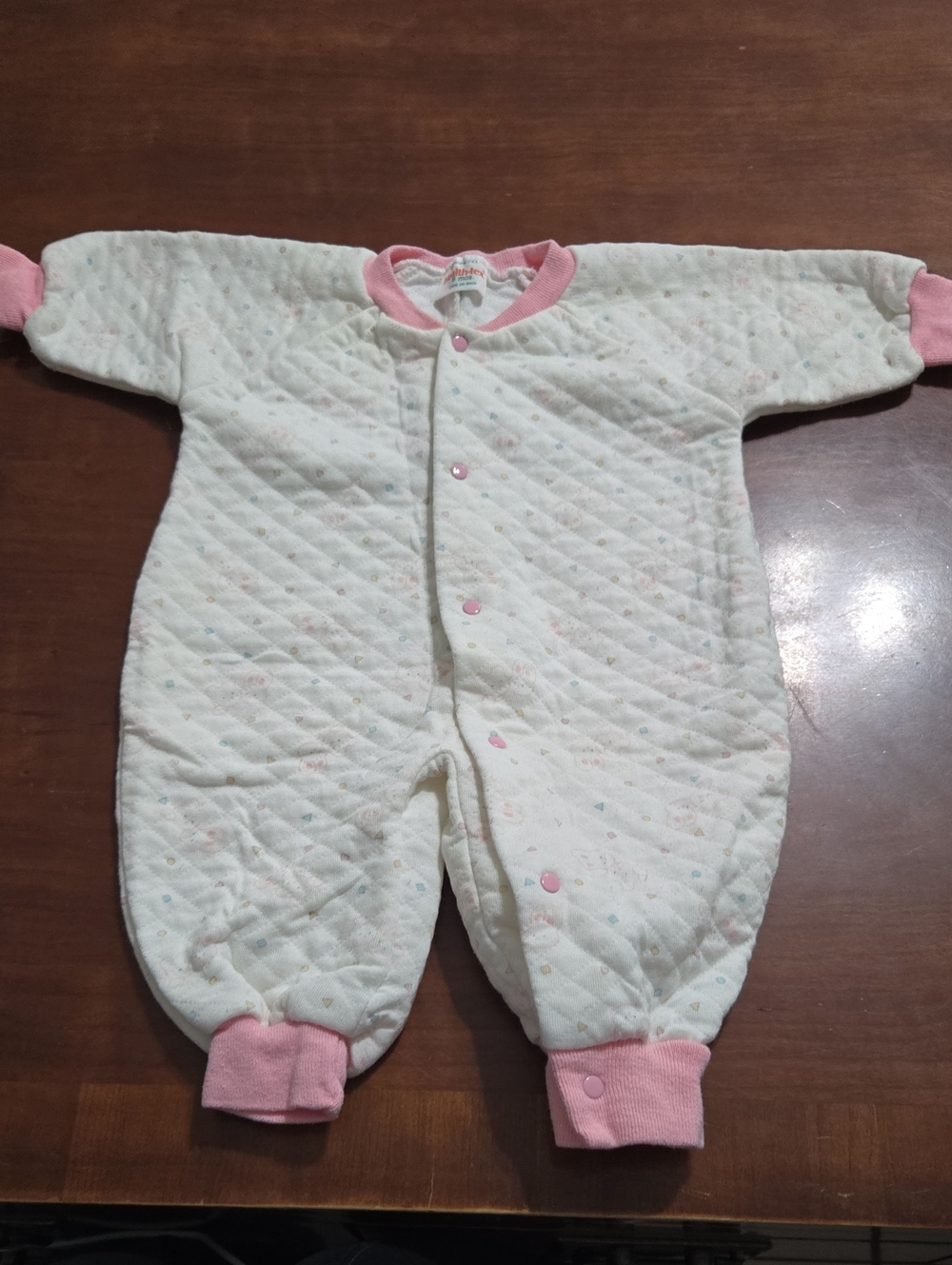 Vintage healthtex White Quilted Footie with Pink Trim 6m